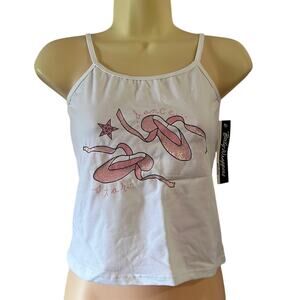 Body Wrappers White Knit Camisole Dance Top with Pink Sparkle Ballet Slippers